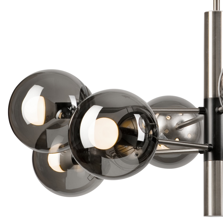 Lampadario a sospensione con supporto rigido ROLLO 8xE14/5W/230V cromo opaco/fumé