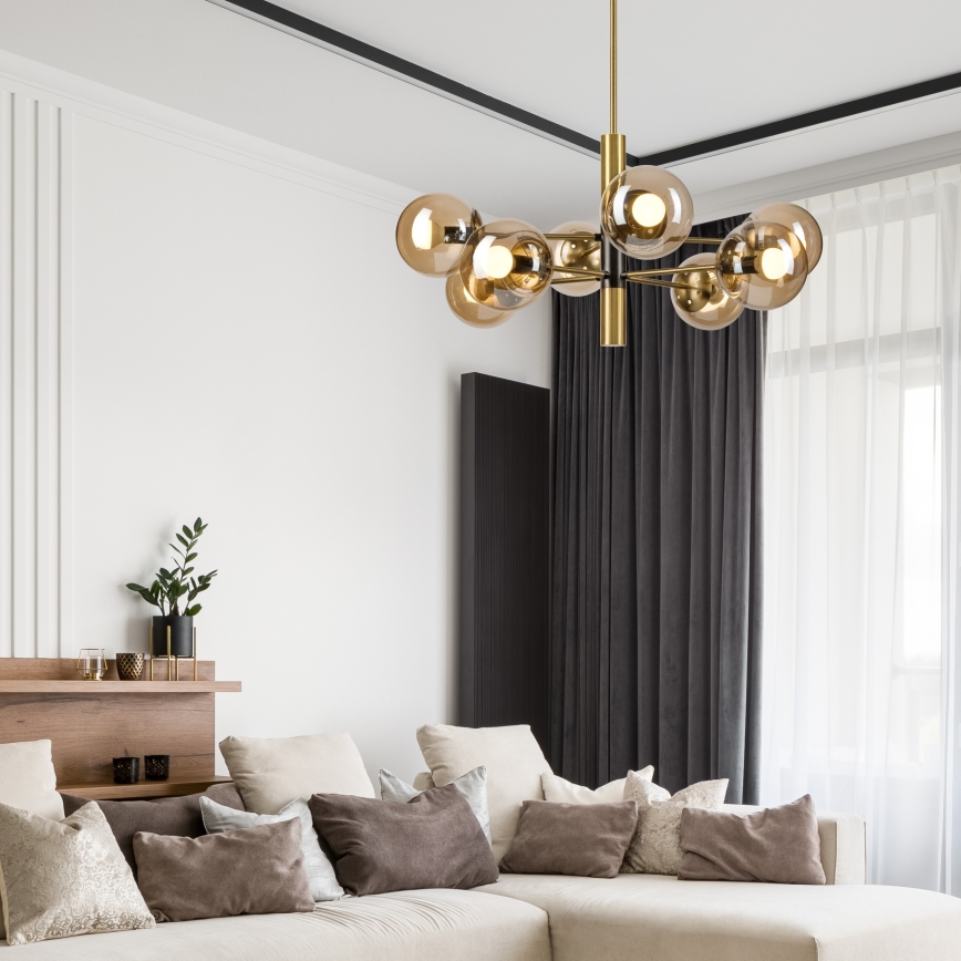 Lampadario a sospensione con supporto rigido ROLLO 8xE14/5W/230V oro/fumé beige