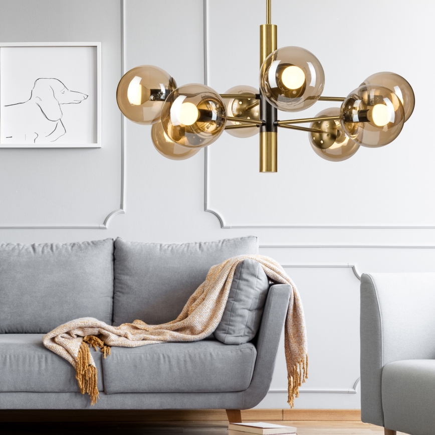 Lampadario a sospensione con supporto rigido ROLLO 8xE14/5W/230V oro/fumé beige