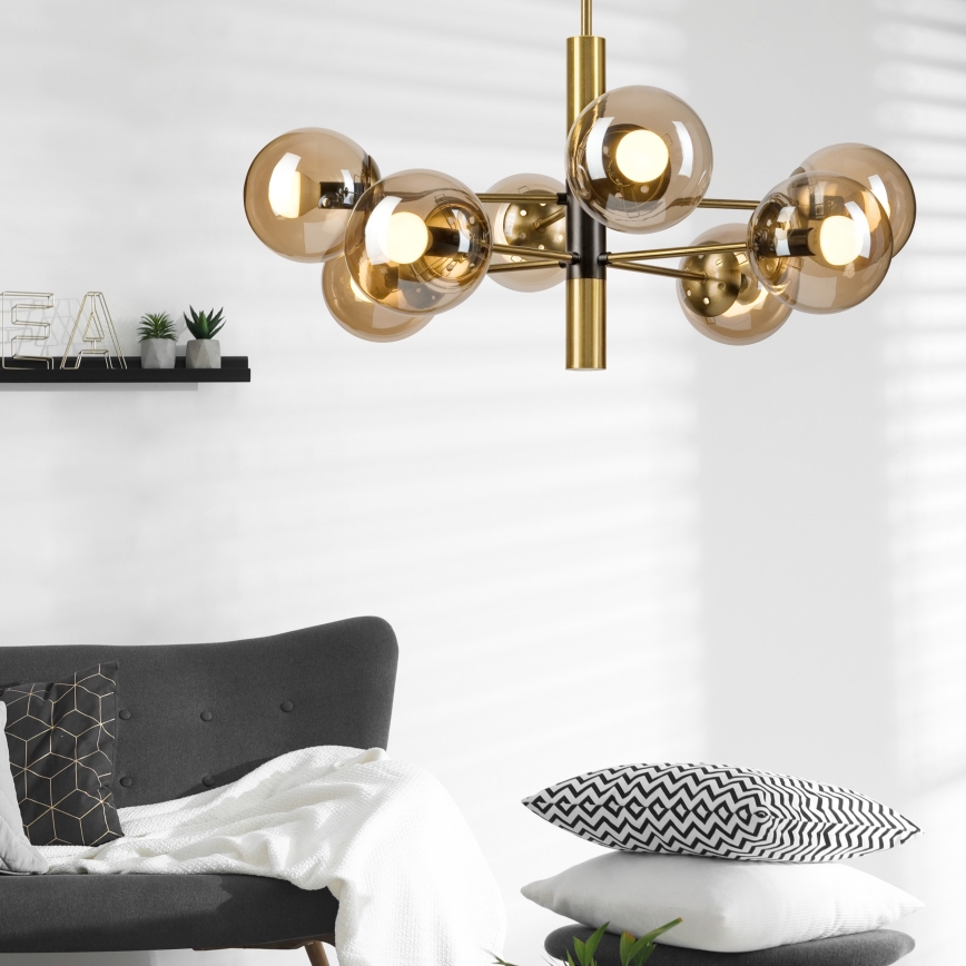 Lampadario a sospensione con supporto rigido ROLLO 8xE14/5W/230V oro/fumé beige