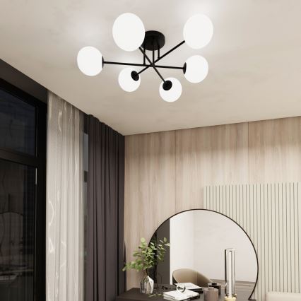Lampadario a sospensione con supporto rigido ROMA 6xE14/10W/230V nero/bianco