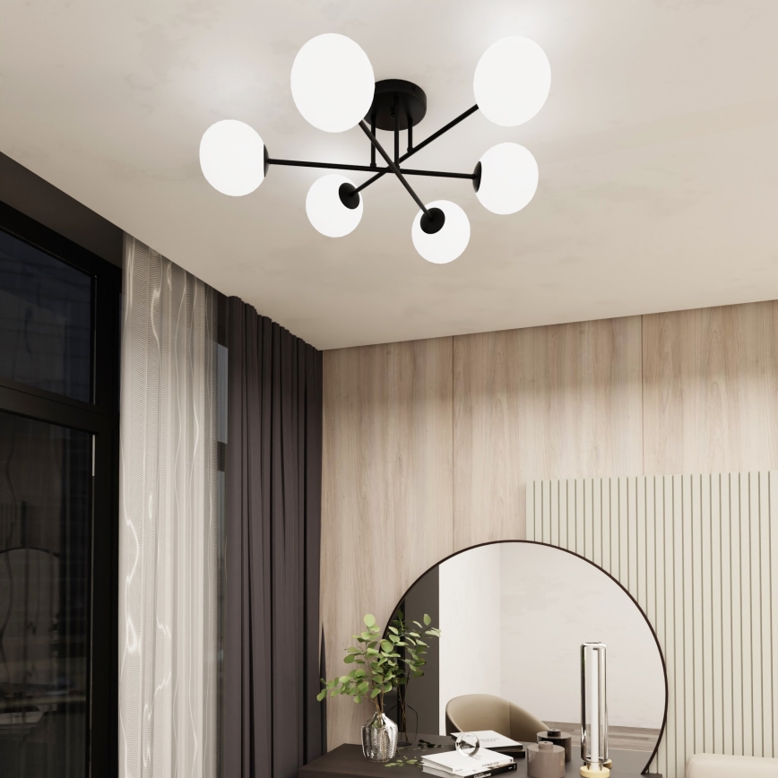 Lampadario a sospensione con supporto rigido ROMA 6xE14/10W/230V nero/bianco