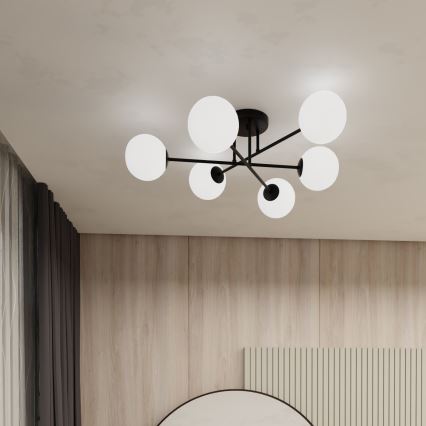 Lampadario a sospensione con supporto rigido ROMA 6xE14/10W/230V nero/bianco