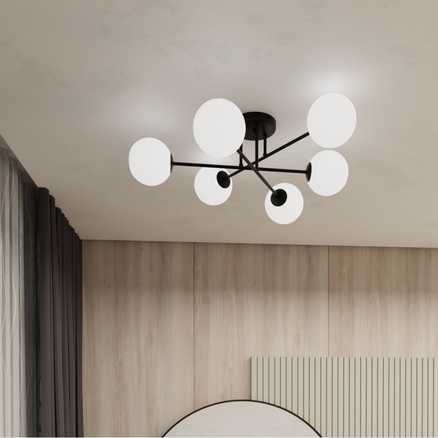 Lampadario a sospensione con supporto rigido ROMA 6xE14/10W/230V nero/bianco
