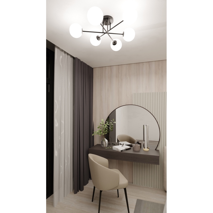 Lampadario a sospensione con supporto rigido ROMA 6xE14/10W/230V nero/bianco