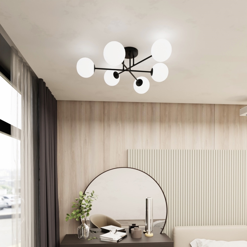 Lampadario a sospensione con supporto rigido ROMA 6xE14/10W/230V nero/bianco