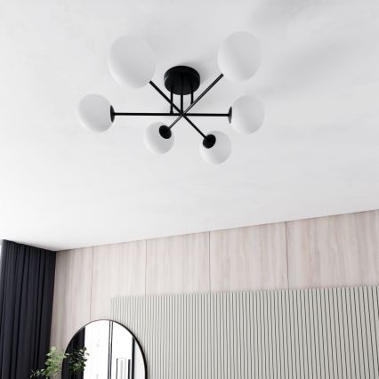 Lampadario a sospensione con supporto rigido ROMA 6xE14/10W/230V nero/bianco