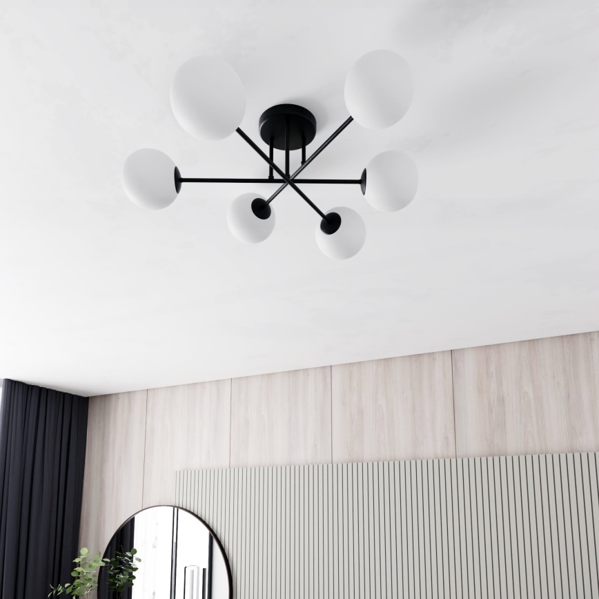 Lampadario a sospensione con supporto rigido ROMA 6xE14/10W/230V nero/bianco