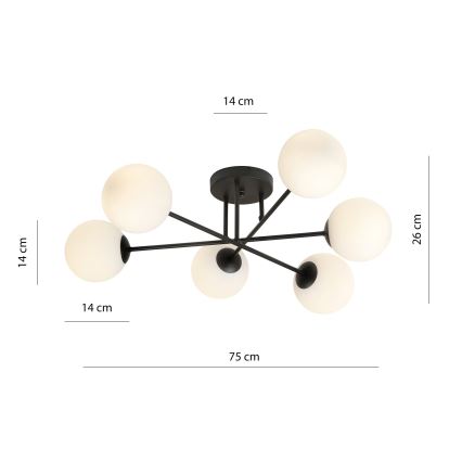 Lampadario a sospensione con supporto rigido ROMA 6xE14/10W/230V nero/bianco