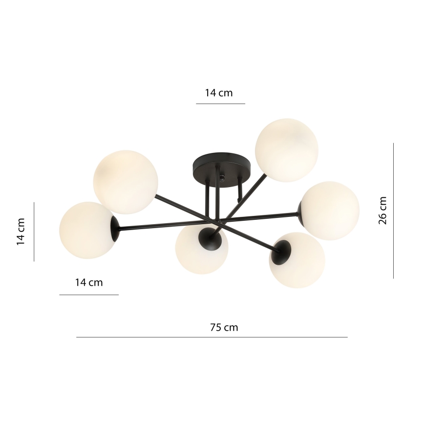 Lampadario a sospensione con supporto rigido ROMA 6xE14/10W/230V nero/bianco