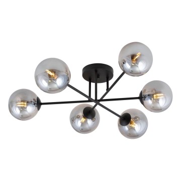 Lampadario a sospensione con supporto rigido ROMA 6xE14/10W/230V nero/fumé
