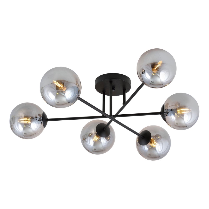 Lampadario a sospensione con supporto rigido ROMA 6xE14/10W/230V nero/fumé