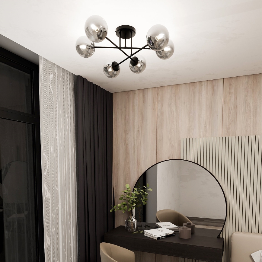 Lampadario a sospensione con supporto rigido ROMA 6xE14/10W/230V nero/fumé