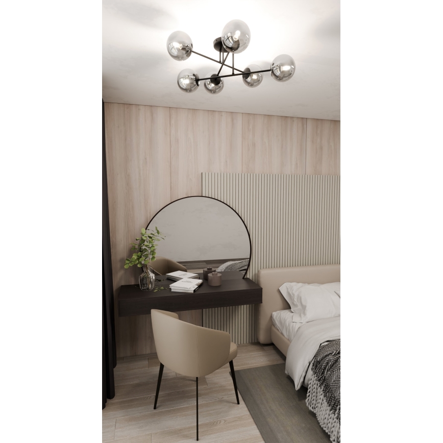 Lampadario a sospensione con supporto rigido ROMA 6xE14/10W/230V nero/fumé