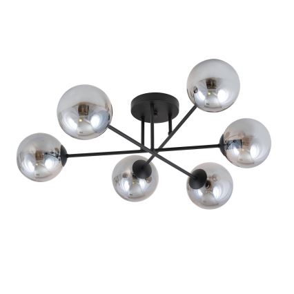 Lampadario a sospensione con supporto rigido ROMA 6xE14/10W/230V nero/fumé