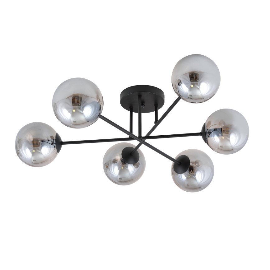 Lampadario a sospensione con supporto rigido ROMA 6xE14/10W/230V nero/fumé