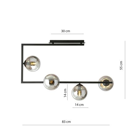 Lampadario a sospensione con supporto rigido SOMA 4xE14/10W/230V nero/grigio