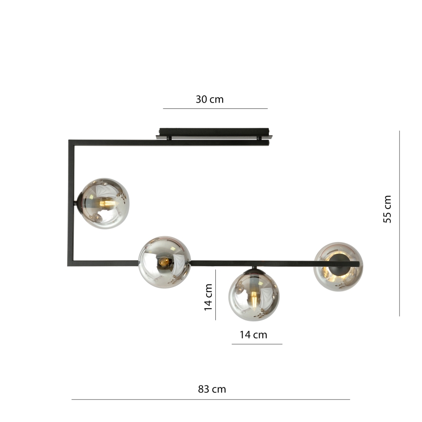 Lampadario a sospensione con supporto rigido SOMA 4xE14/10W/230V nero/grigio