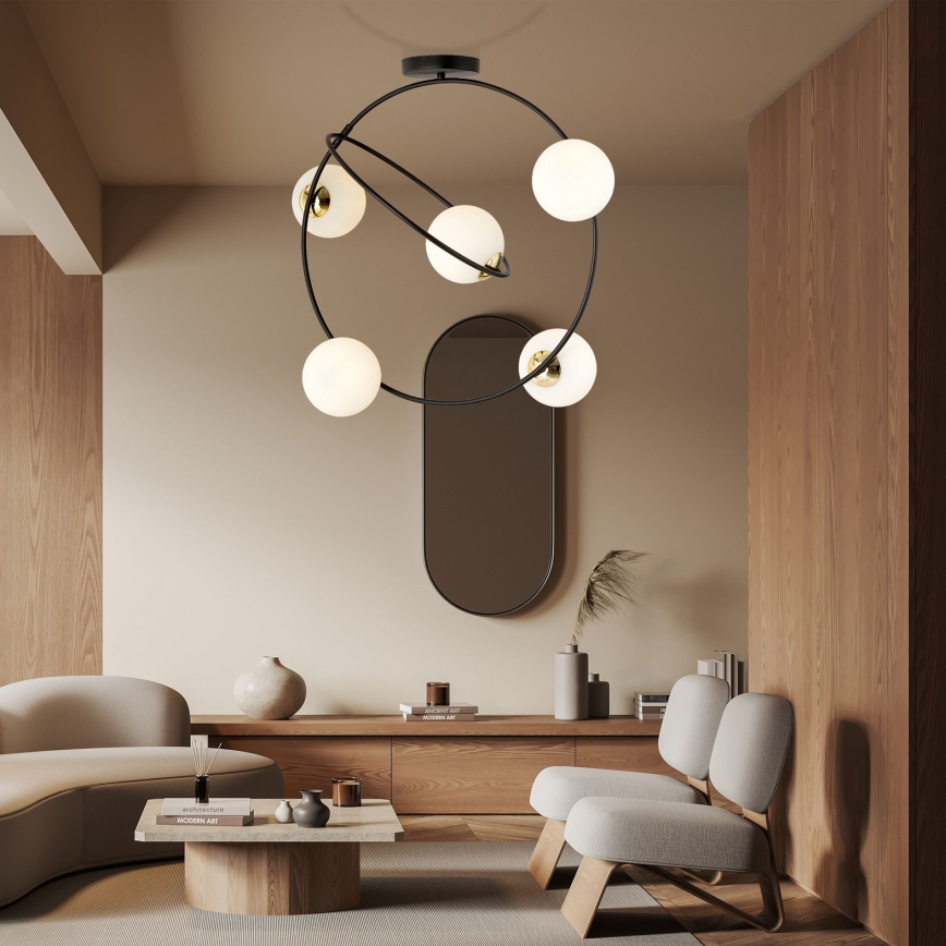 Lampadario a sospensione con supporto rigido STARDOM 5xE14/10W/230V nero/bianco