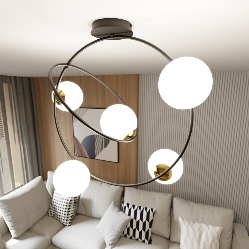 Lampadario a sospensione con supporto rigido STARDOM 5xE14/10W/230V nero/bianco