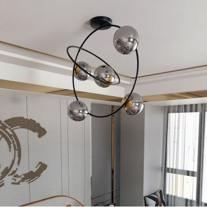 Lampadario a sospensione con supporto rigido STARDOM 5xE14/10W/230V nero/grigio