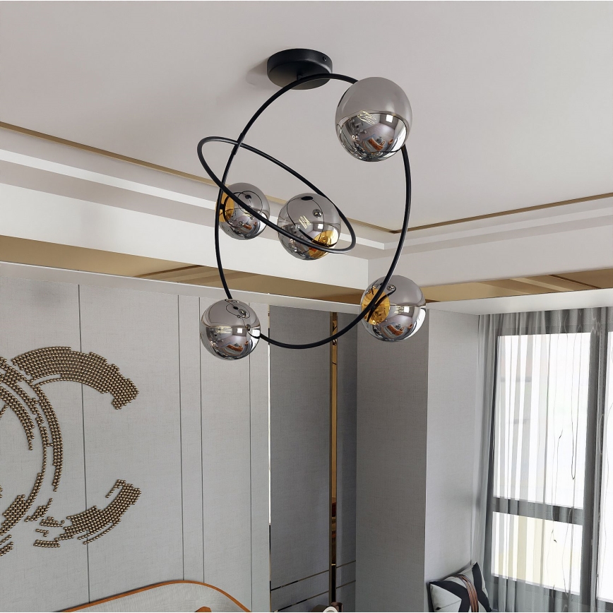 Lampadario a sospensione con supporto rigido STARDOM 5xE14/10W/230V nero/grigio