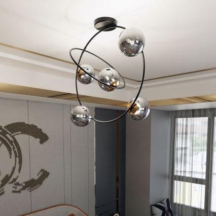 Lampadario a sospensione con supporto rigido STARDOM 5xE14/10W/230V nero/grigio