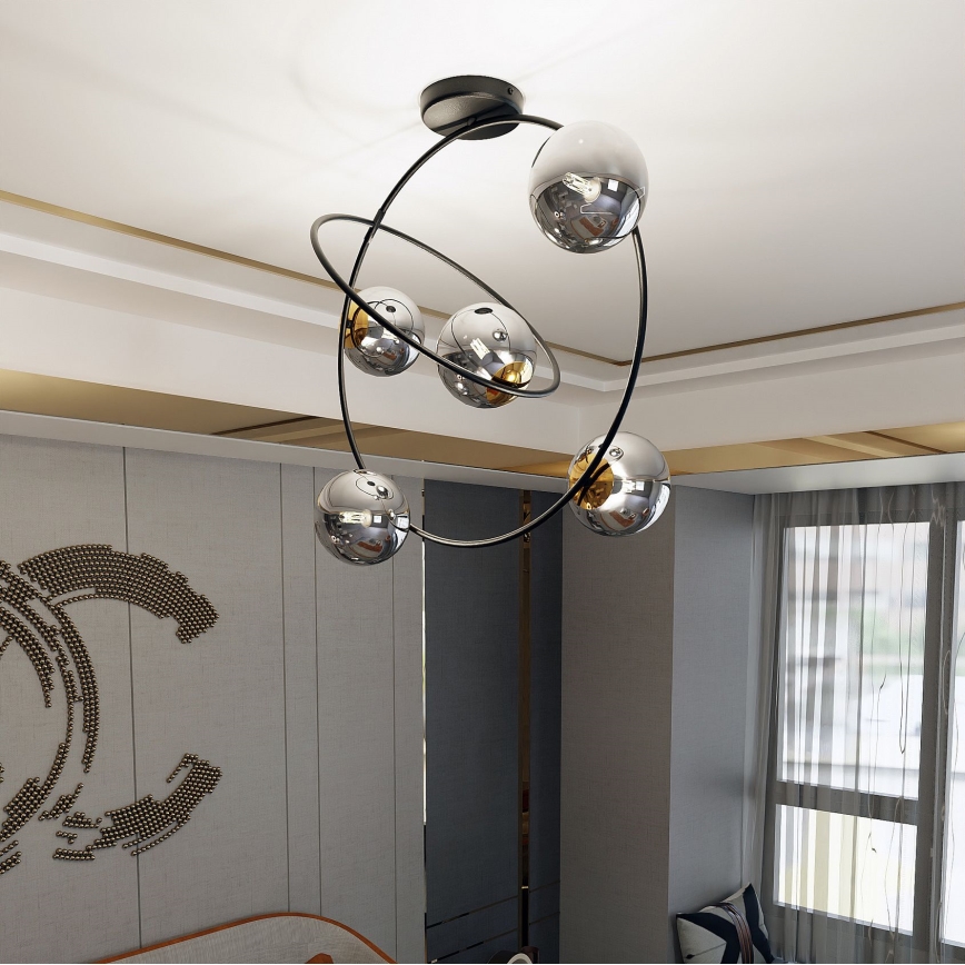Lampadario a sospensione con supporto rigido STARDOM 5xE14/10W/230V nero/grigio
