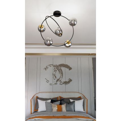 Lampadario a sospensione con supporto rigido STARDOM 5xE14/10W/230V nero/grigio