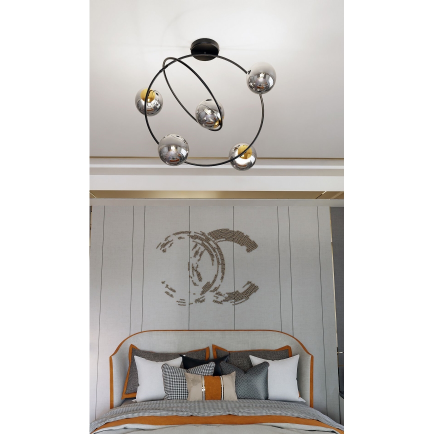 Lampadario a sospensione con supporto rigido STARDOM 5xE14/10W/230V nero/grigio