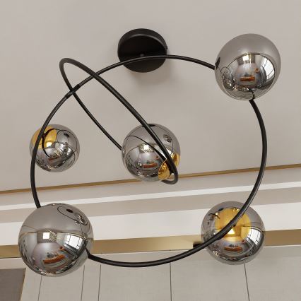 Lampadario a sospensione con supporto rigido STARDOM 5xE14/10W/230V nero/grigio
