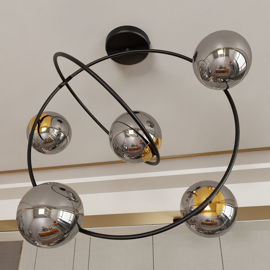 Lampadario a sospensione con supporto rigido STARDOM 5xE14/10W/230V nero/grigio