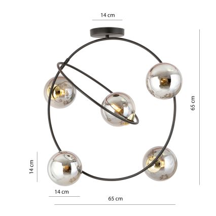 Lampadario a sospensione con supporto rigido STARDOM 5xE14/10W/230V nero/grigio