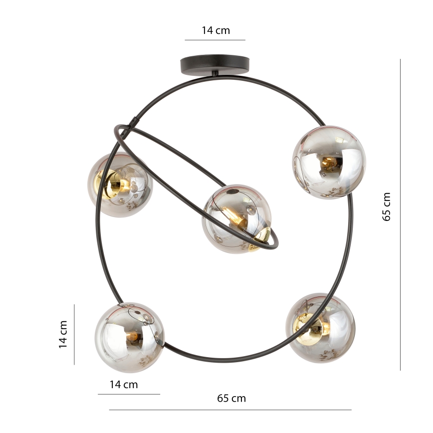 Lampadario a sospensione con supporto rigido STARDOM 5xE14/10W/230V nero/grigio