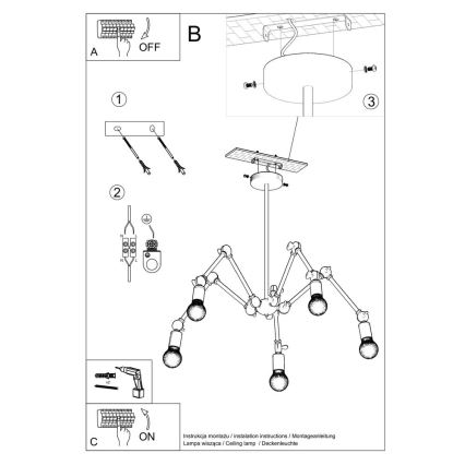 Lampadario a sospensione con supporto rigido STARK 5xE27/60W/230V