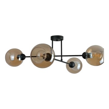 Lampadario a sospensione con supporto rigido VASCO 4xE27/60W/230V nero/fumé beige