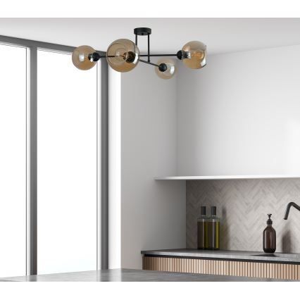 Lampadario a sospensione con supporto rigido VASCO 4xE27/60W/230V nero/fumé beige