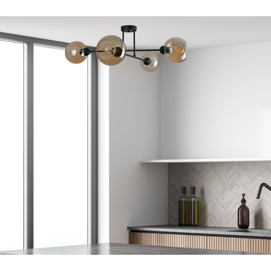 Lampadario a sospensione con supporto rigido VASCO 4xE27/60W/230V nero/fumé beige