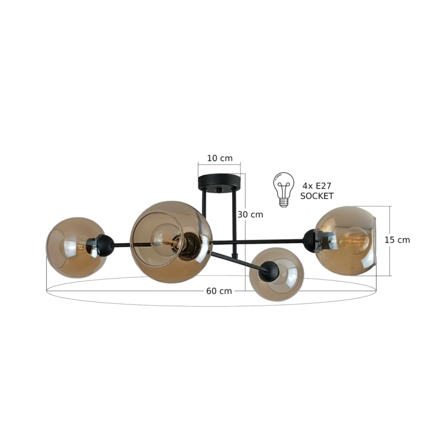 Lampadario a sospensione con supporto rigido VASCO 4xE27/60W/230V nero/fumé beige
