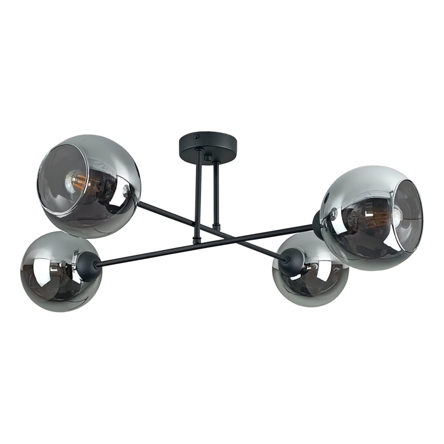 Lampadario a sospensione con supporto rigido VASCO 4xE27/60W/230V nero/fumé nero