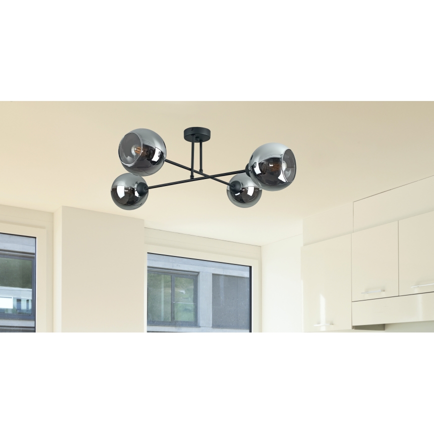 Lampadario a sospensione con supporto rigido VASCO 4xE27/60W/230V nero/fumé nero