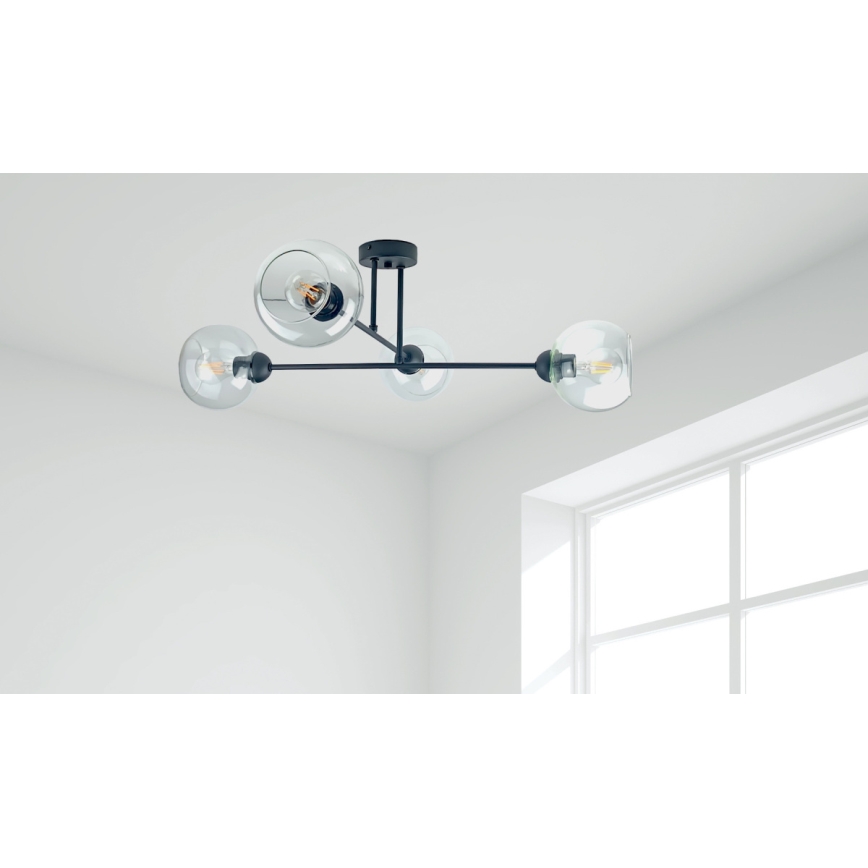 Lampadario a sospensione con supporto rigido VASCO 4xE27/60W/230V nero/limpido