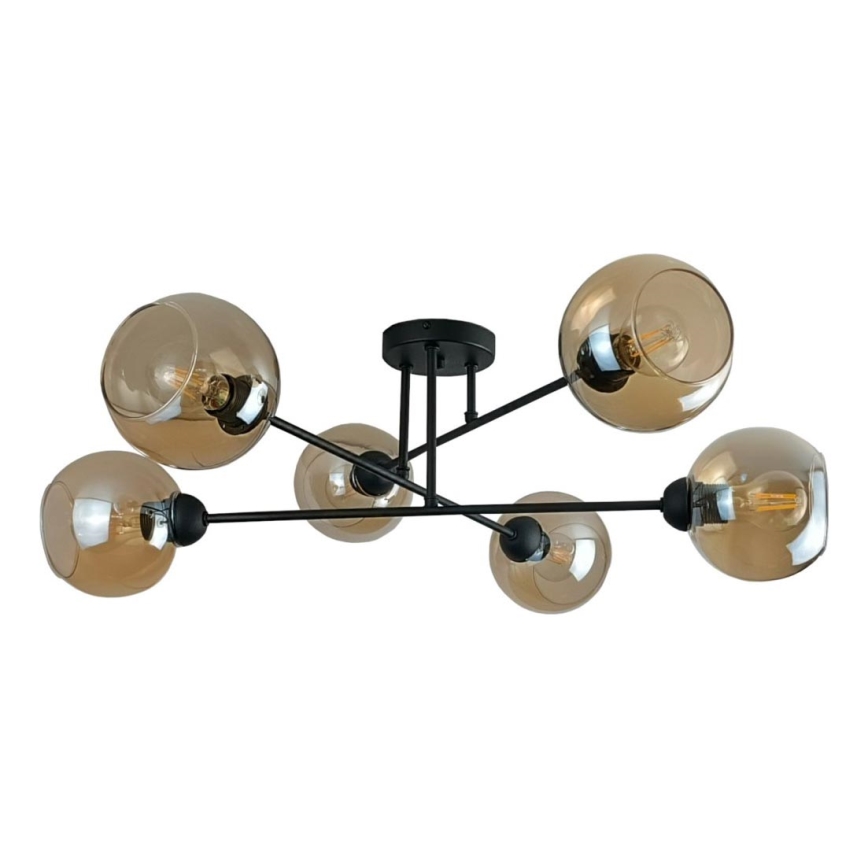 Lampadario a sospensione con supporto rigido VASCO 6xE27/60W/230V nero/fumé beige