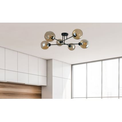 Lampadario a sospensione con supporto rigido VASCO 6xE27/60W/230V nero/fumé beige