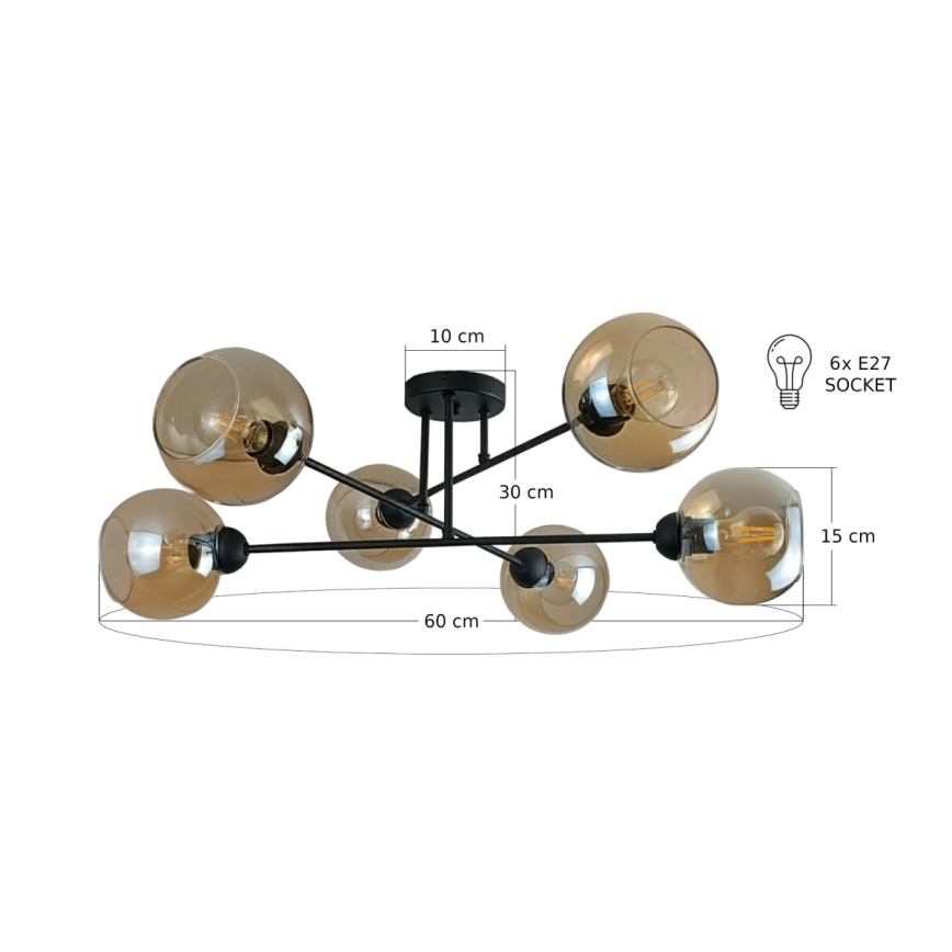 Lampadario a sospensione con supporto rigido VASCO 6xE27/60W/230V nero/fumé beige