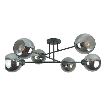Lampadario a sospensione con supporto rigido VASCO 6xE27/60W/230V nero/fumé nero