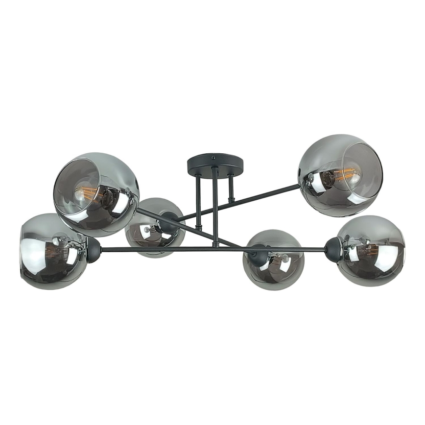 Lampadario a sospensione con supporto rigido VASCO 6xE27/60W/230V nero/fumé nero
