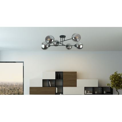 Lampadario a sospensione con supporto rigido VASCO 6xE27/60W/230V nero/fumé nero