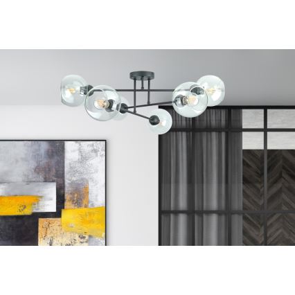 Lampadario a sospensione con supporto rigido VASCO 6xE27/60W/230V nero/limpido