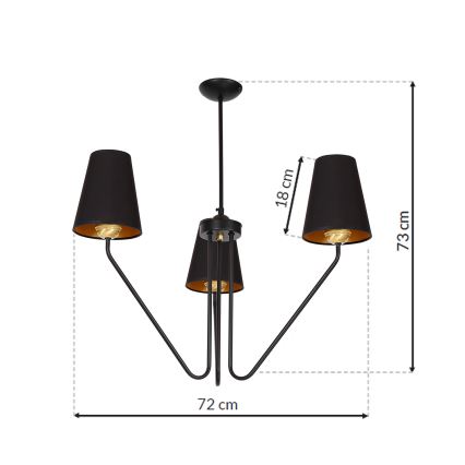 Lampadario a sospensione con supporto rigido VICTORIA 3xE27/60W/230V nero
